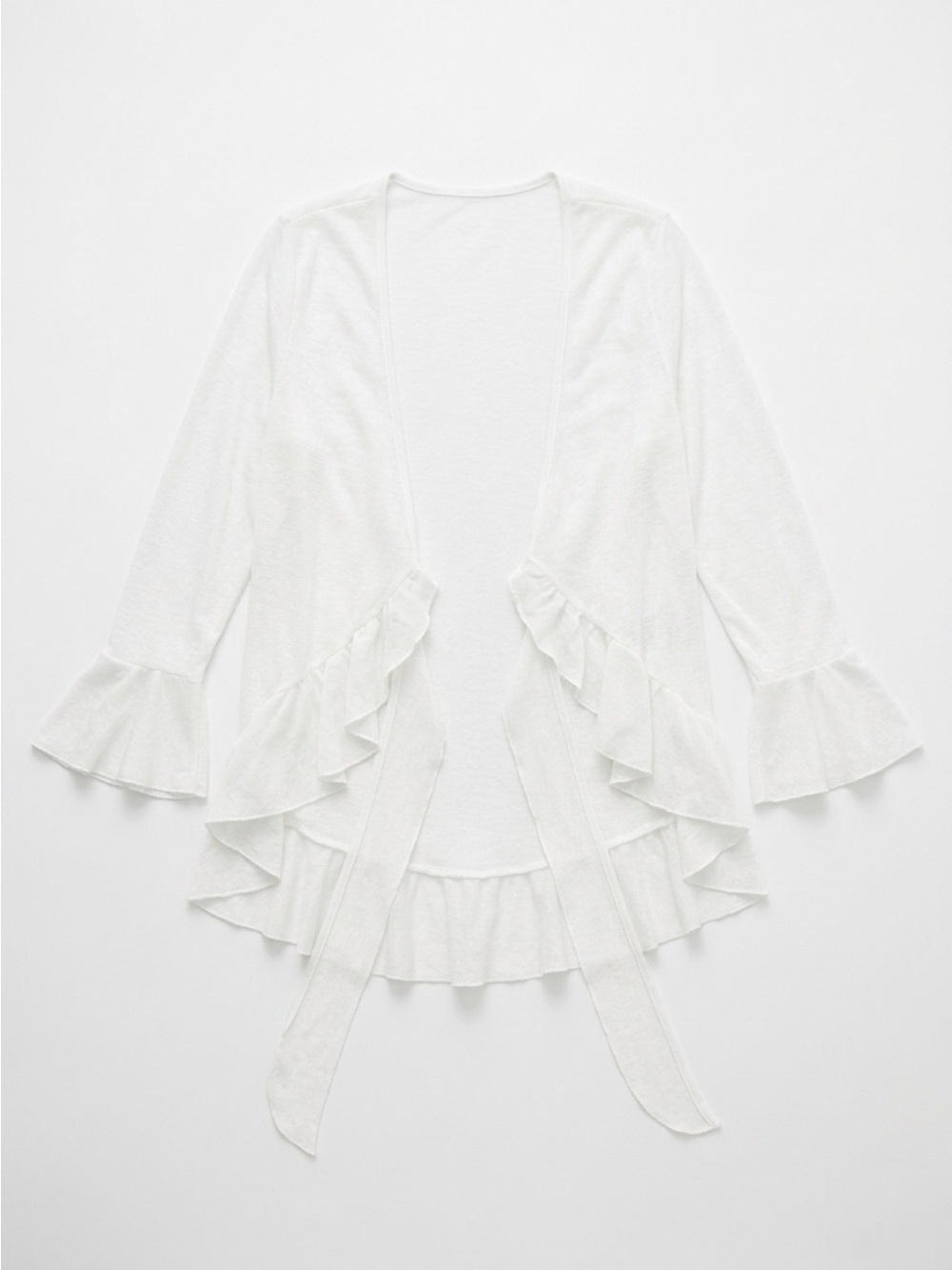 SHEIN White Ruffle-Trim Open Cardigan with Tie